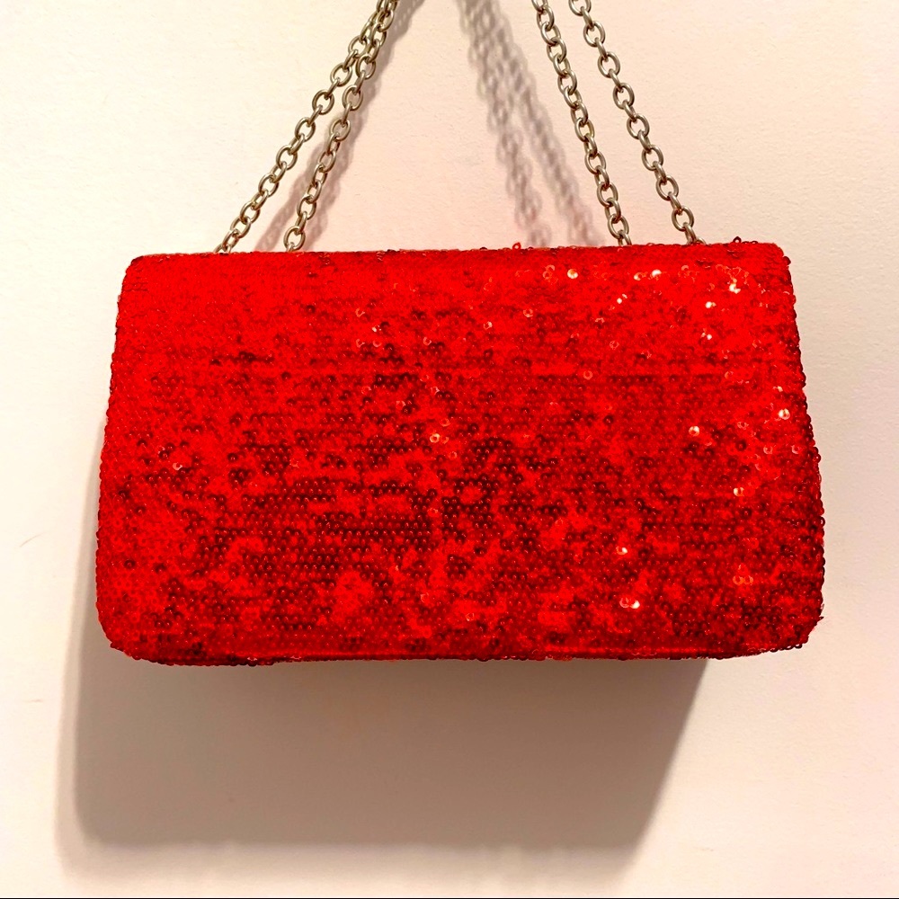 Vintage Red Sequin Mini Bag Silver Chain Purse - Picture 13 of 13